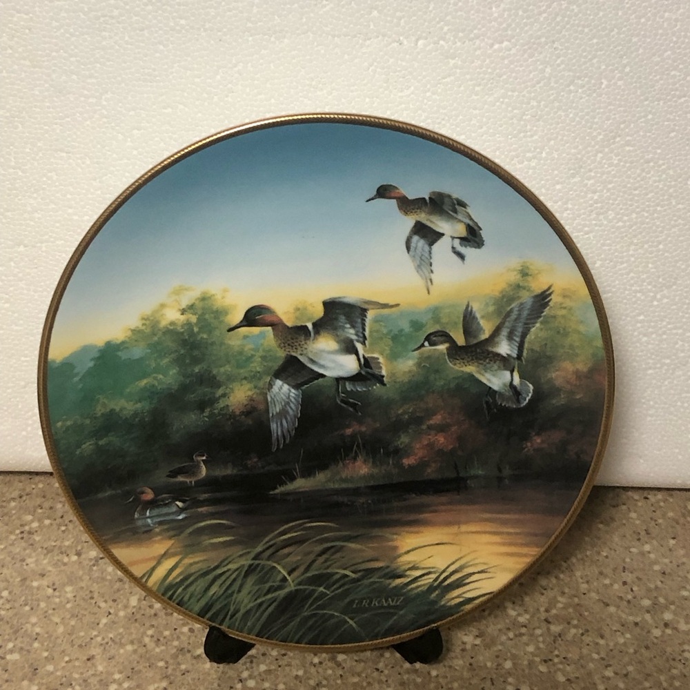 Vintage "Green -Wings At Morning Marsh" Decorative Porcelain Plate by Lynn Kaatz